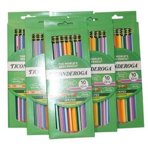 Ticonderoga Striped‎ Pencils Unisex 50ct Multi #2 HB Pre-Sharpened 5-Pack NEW